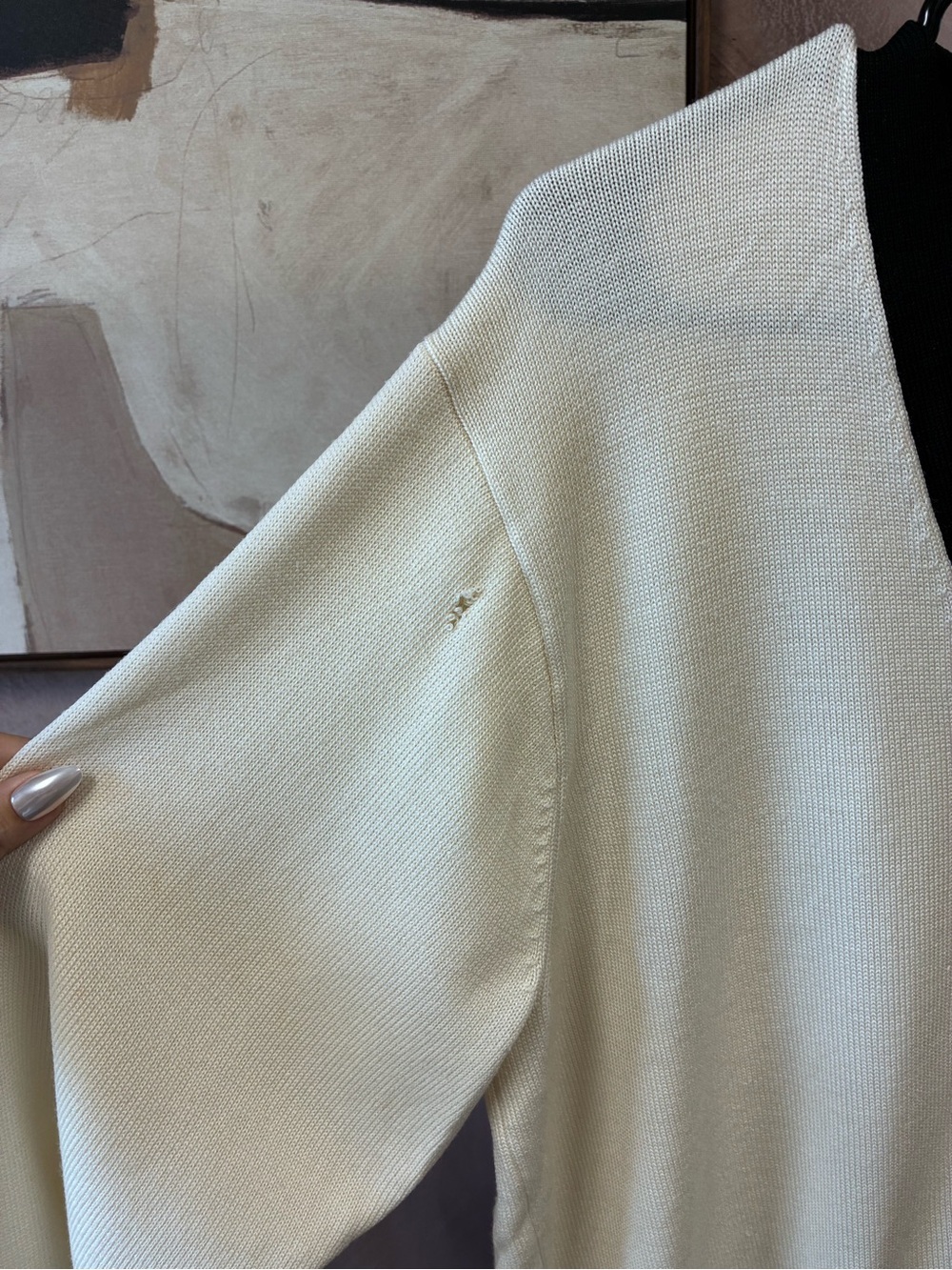 Reformation Cream V-Neck Cardigan with Black Trim size S MSRP $250 - Picture 7 of 8
